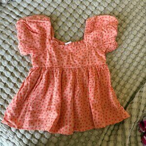 Pink Polka Dot Blouse with Ruffle Sleeves